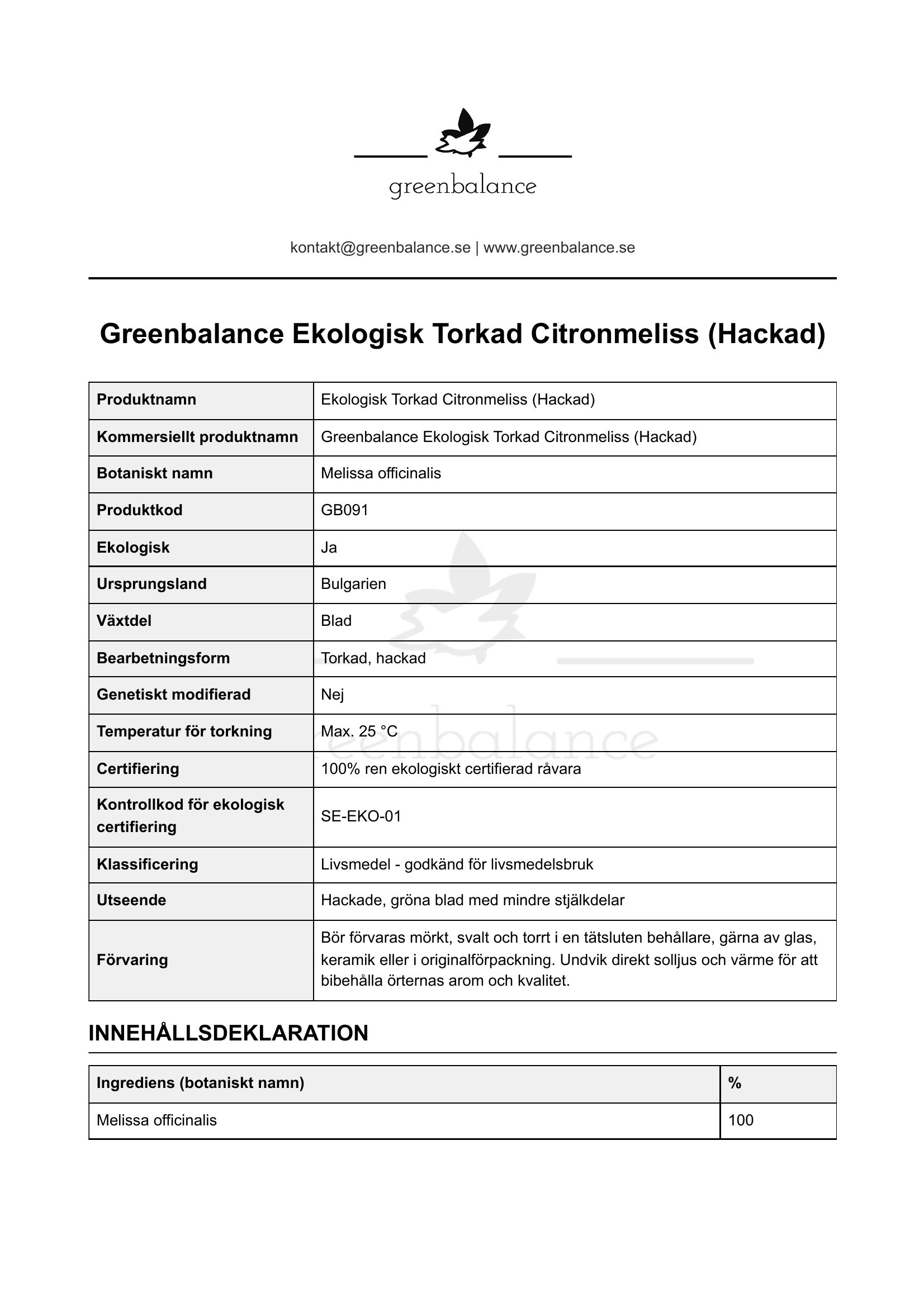 Overblick Citronmeliss Hackad Överblick - Citronmeliss (Hackad)