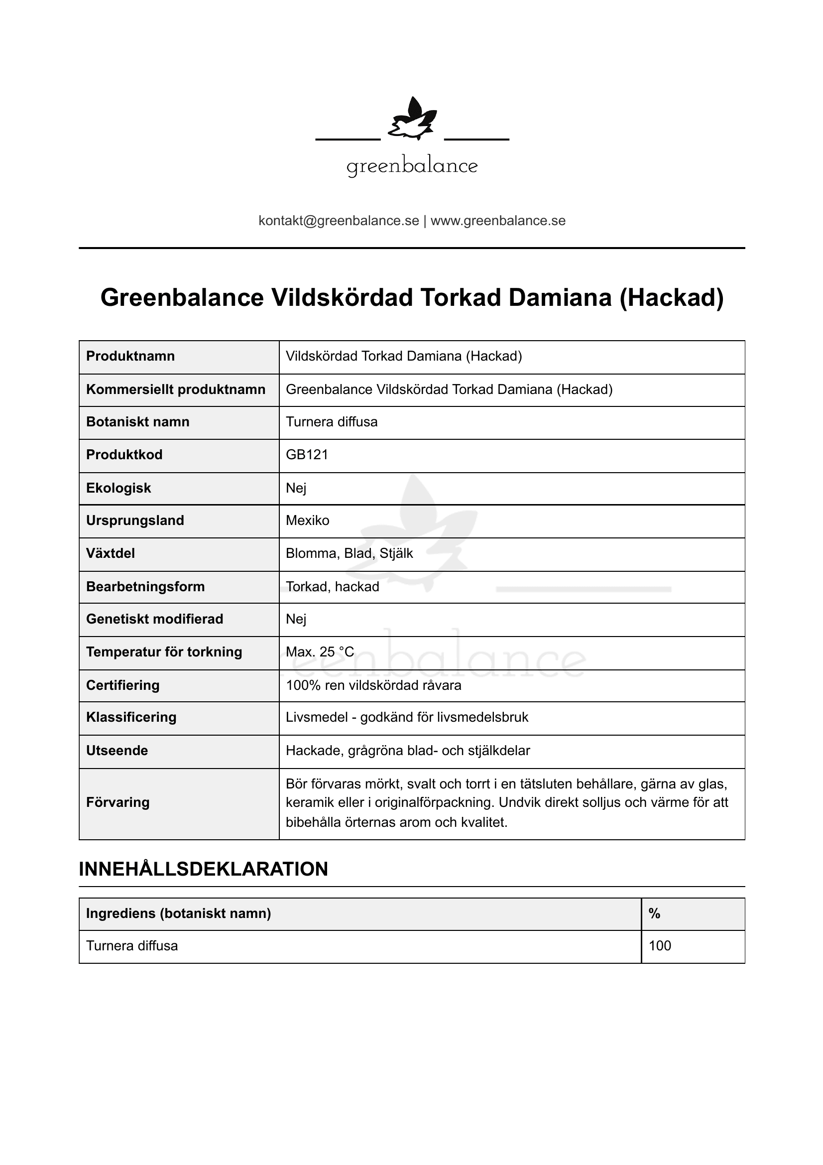 Overblick Damiana Hackad Överblick - Damiana (Hackad)