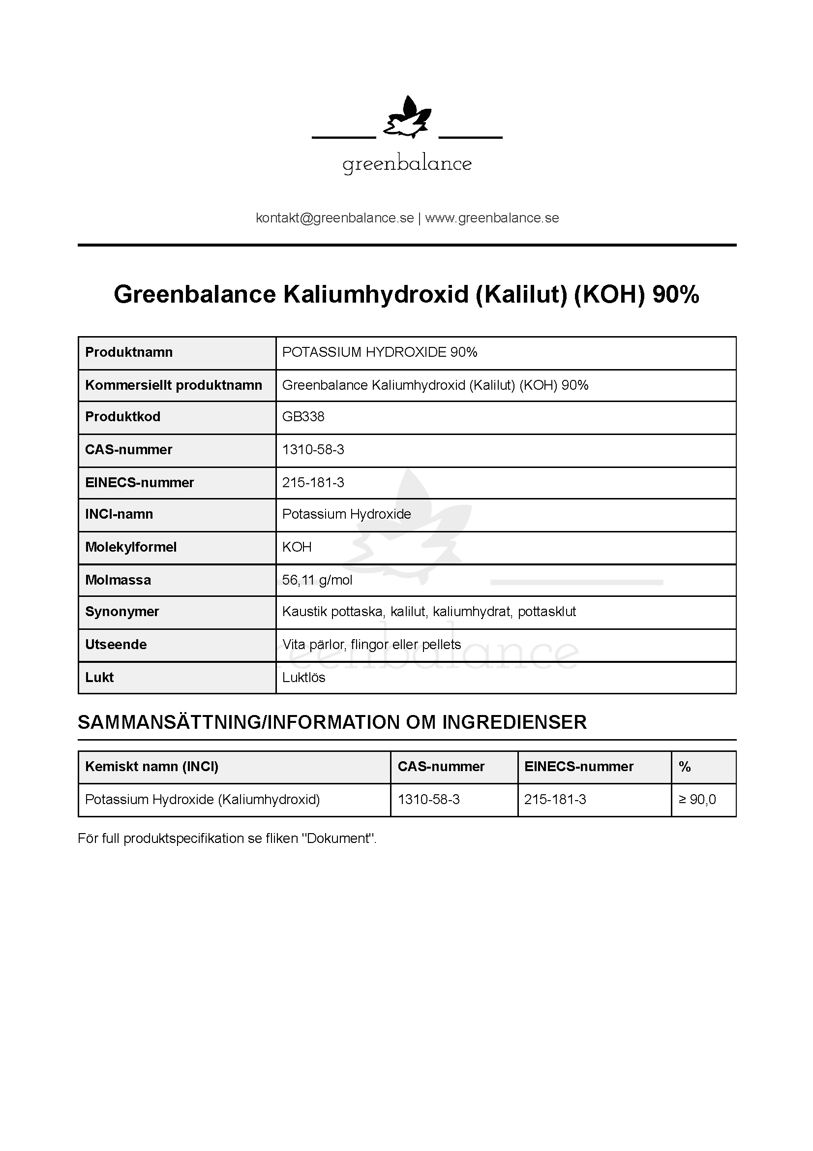 Overblick Kaliumhydroxid Kalilut KOH Överblick - Kaliumhydroxid (Kalilut) (KOH)