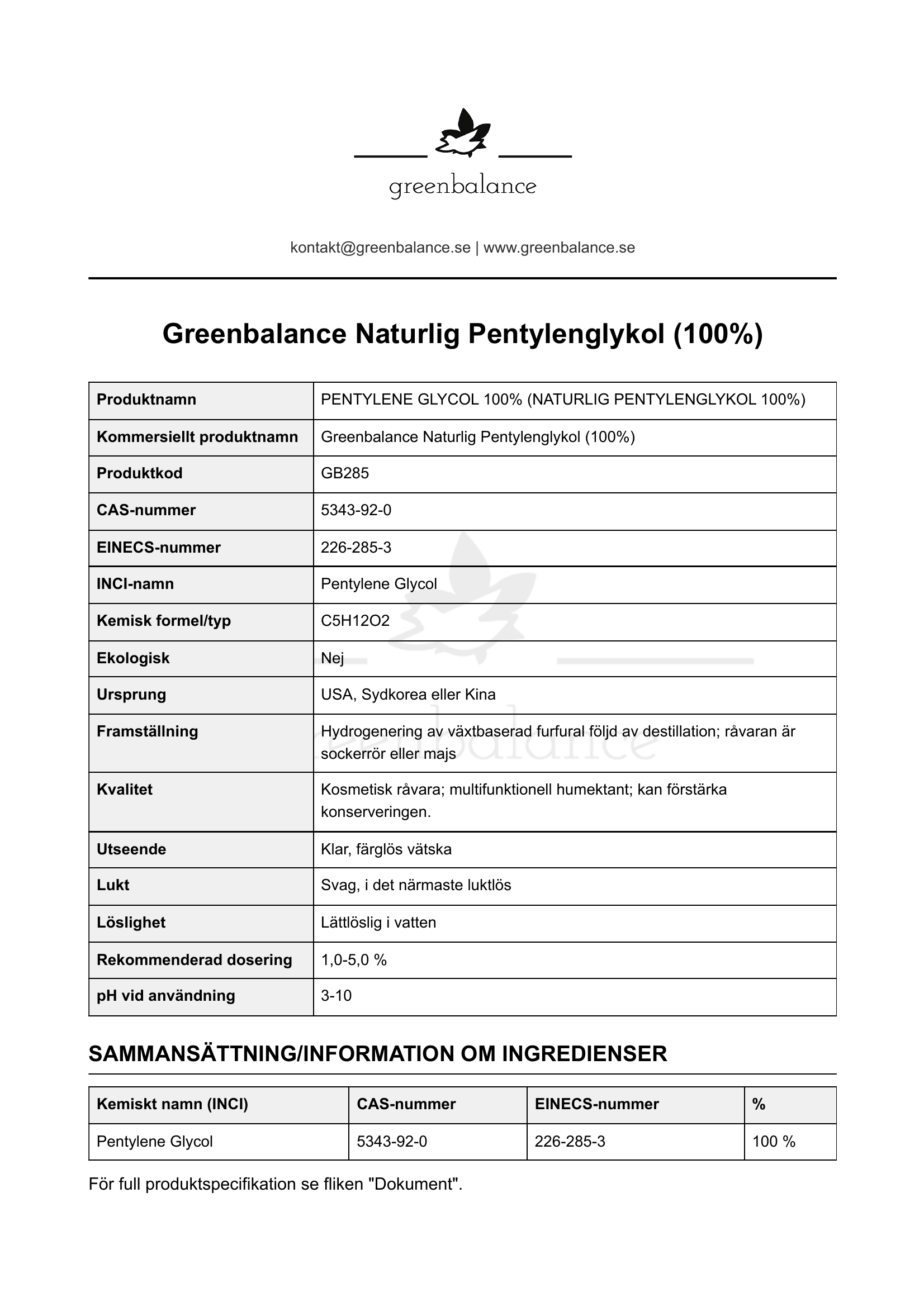 Overblick Naturlig Pentylenglykol 100 Överblick - Naturlig Pentylenglykol (100%)