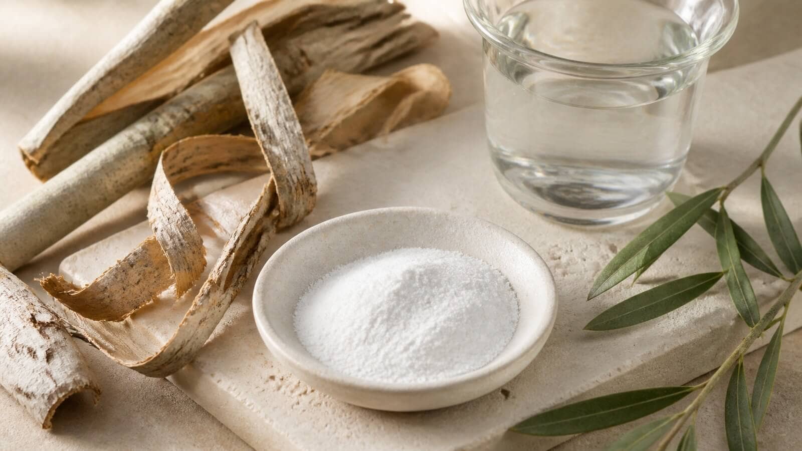 bha-syra-hudvard Vit salicylsyra i pulverform med pilbark och pilblad