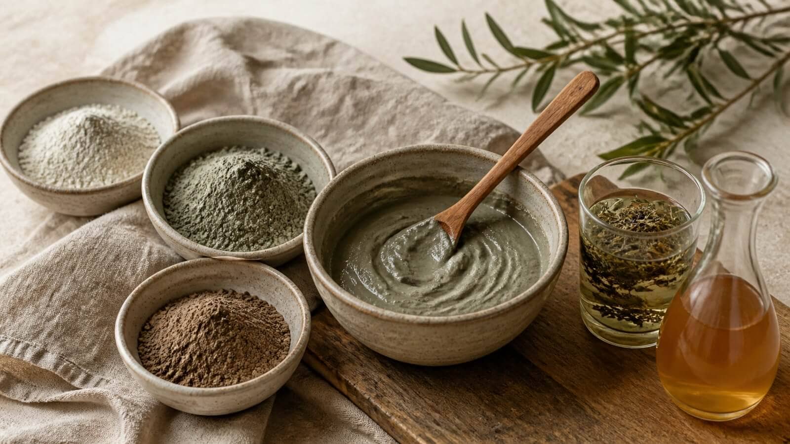 djuprengorande-harkur-utan-sulfater Lera, äppelcidervinäger och örtinfusion för en sulfatfri djuprengörande hårkur