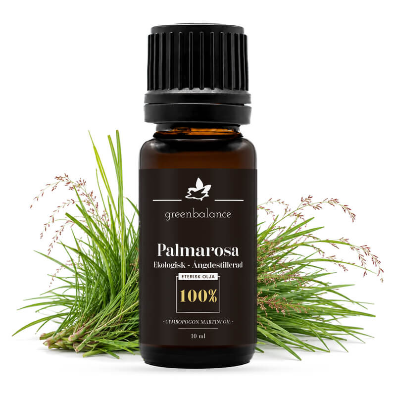 ekologisk eterisk palmarosa olja 10 ml Greenbalances flaska med palmarosaolja, 10 ml