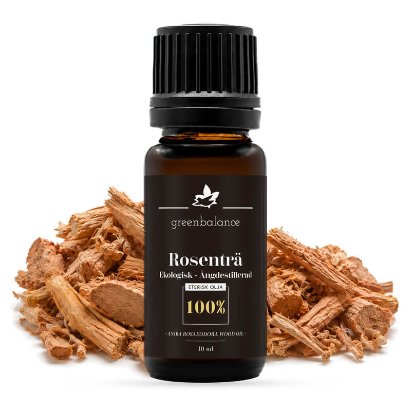 ekologisk eterisk rosentraolja 10 ml Greenbalances flaska med rosenträolja, 10 ml