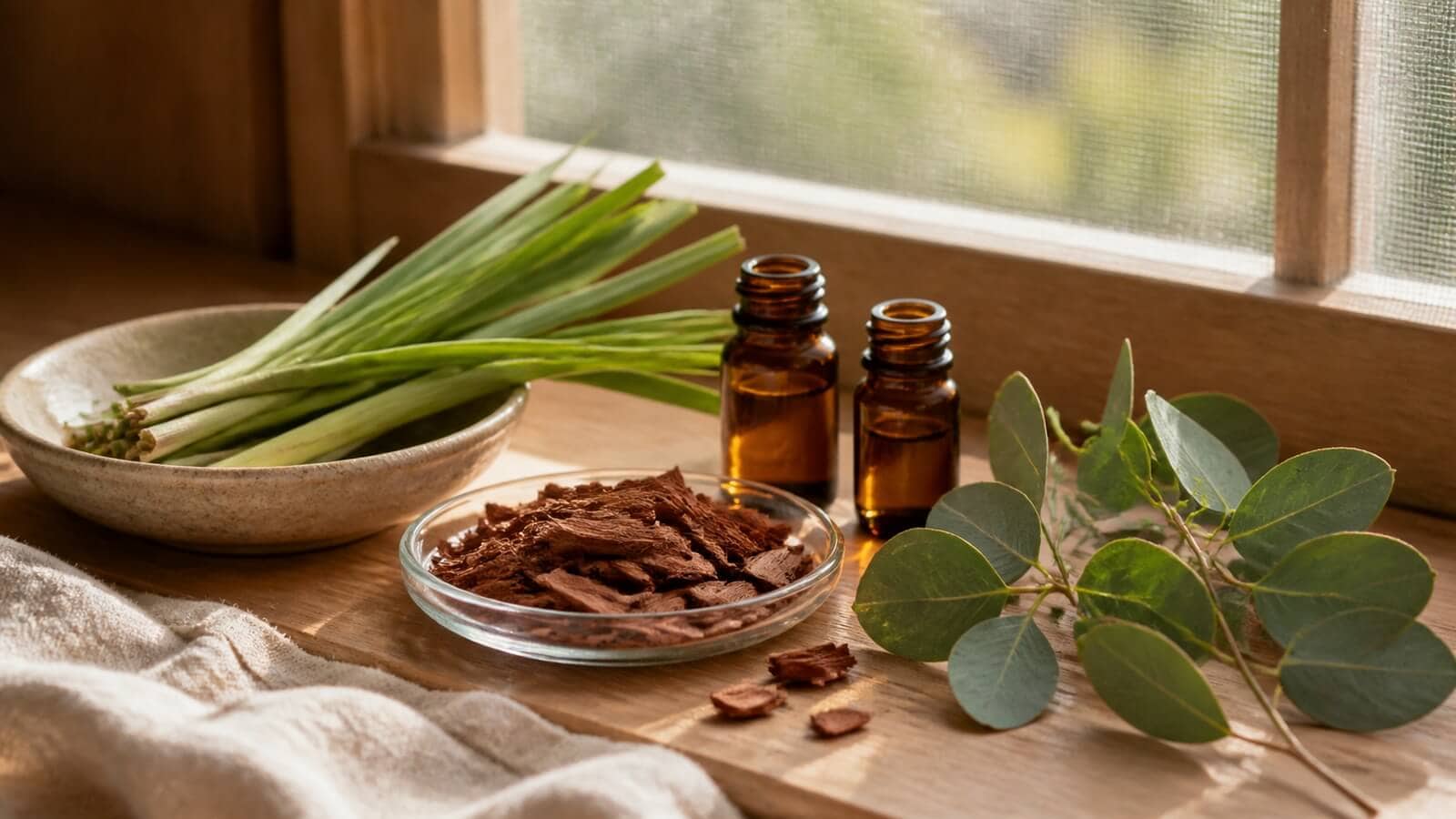 Citronella, cederträ och eucalyptus för användning i hemmet