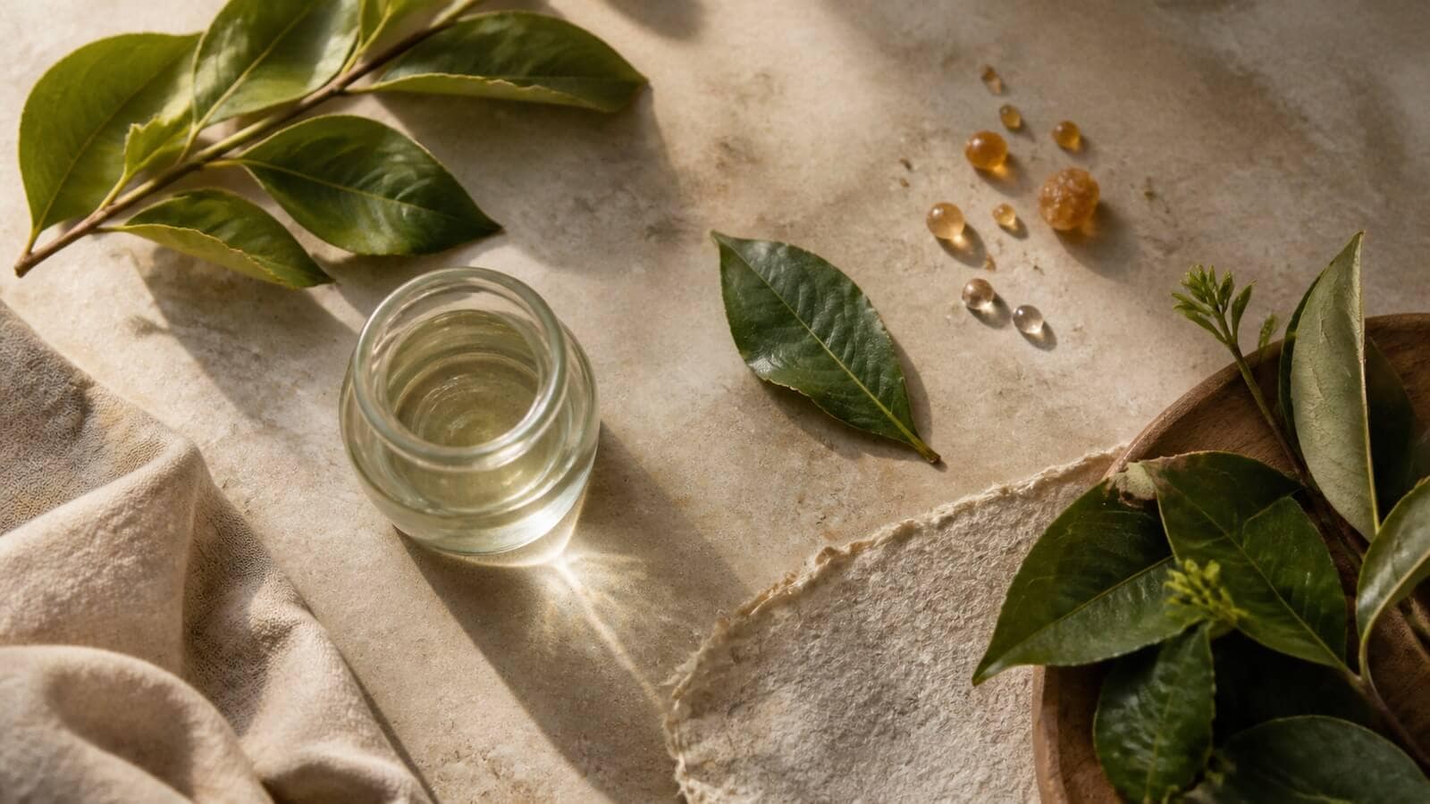 isopren-byggsten-terpener Gröna blad, växtharts och klar växtbaserad vätska som illustration av isopren