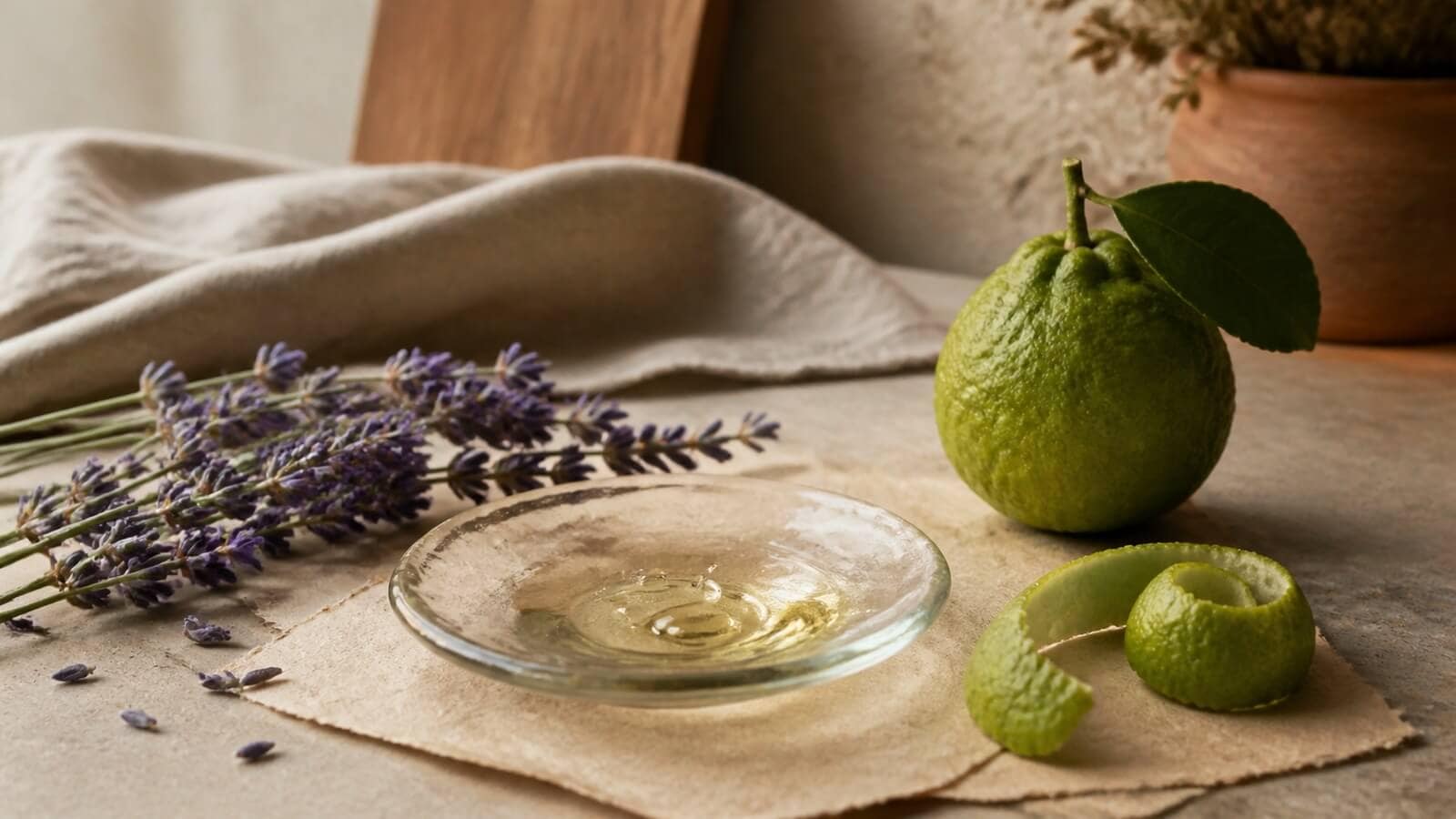 Lavendel och bergamott bredvid eterisk olja som källor till linalool