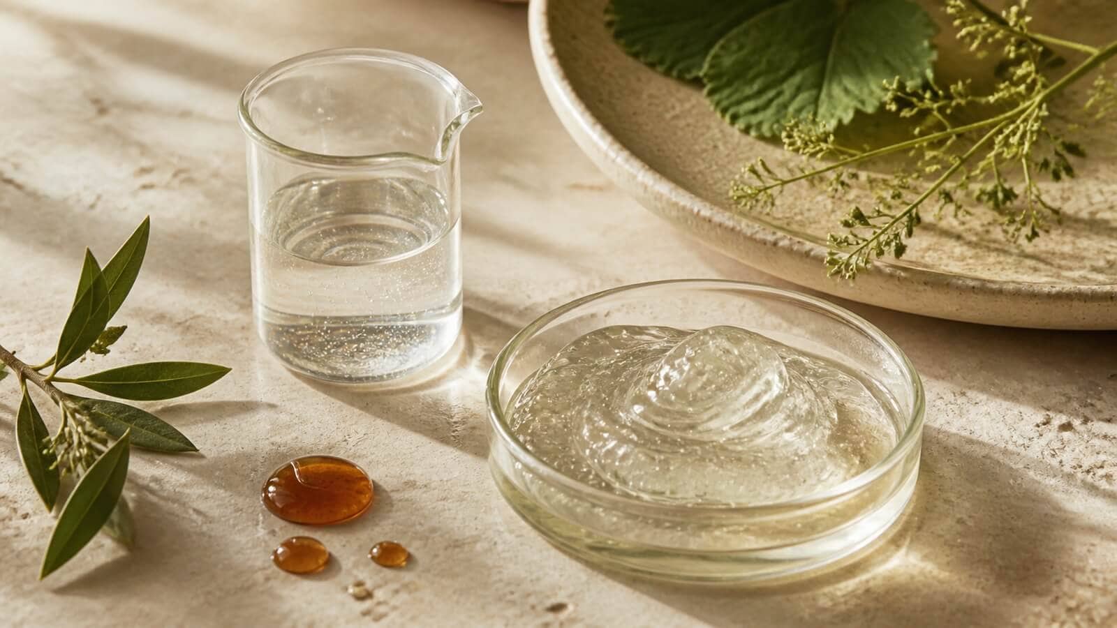 serum-hudvardsrutin-botaniska-extrakt Lätt serum med hydrolat, gel och botaniska extrakt i glas